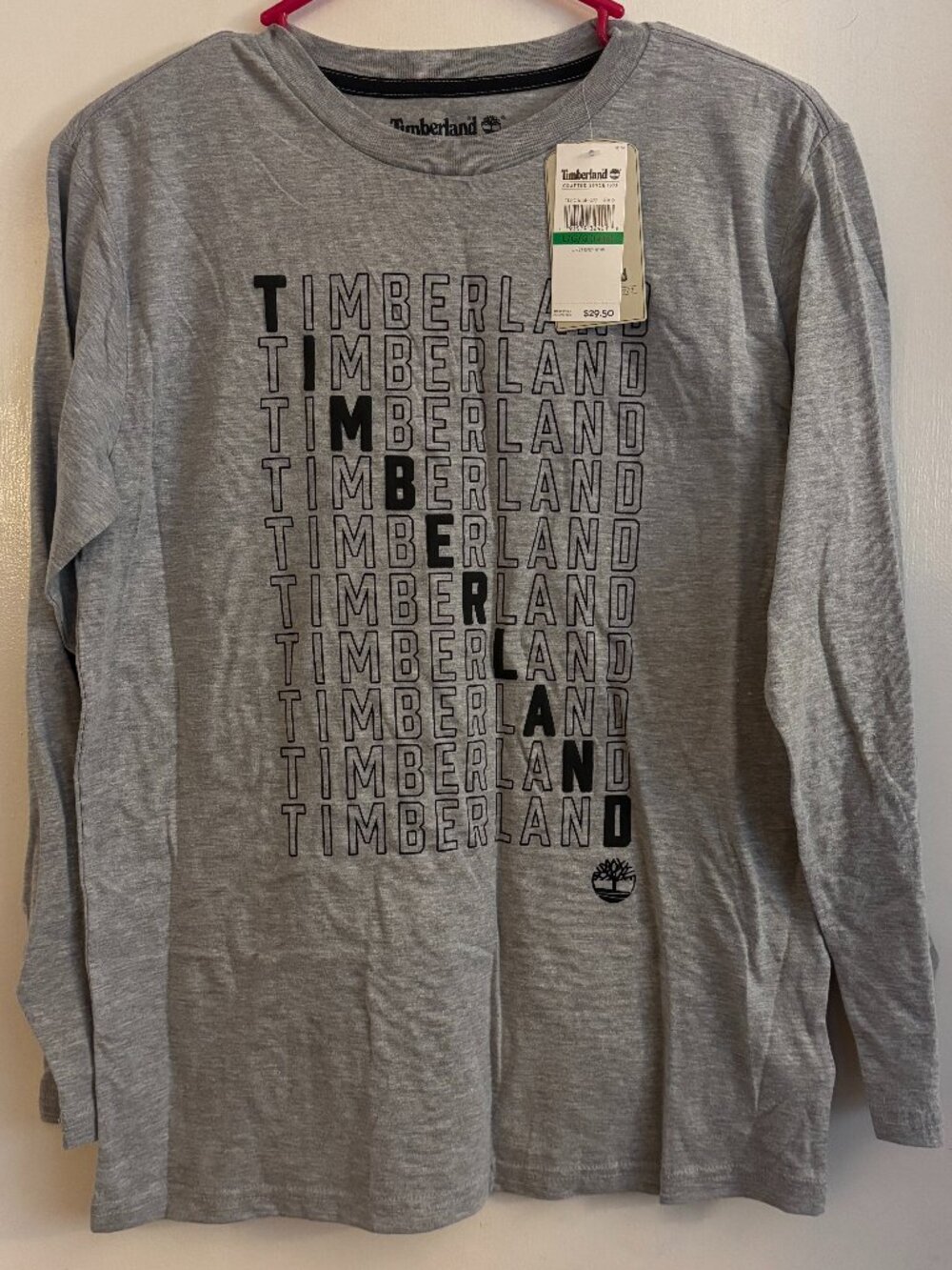 Timberland Boys Long Sleeve Graphic Gray Tee Shirt Large (14-16)